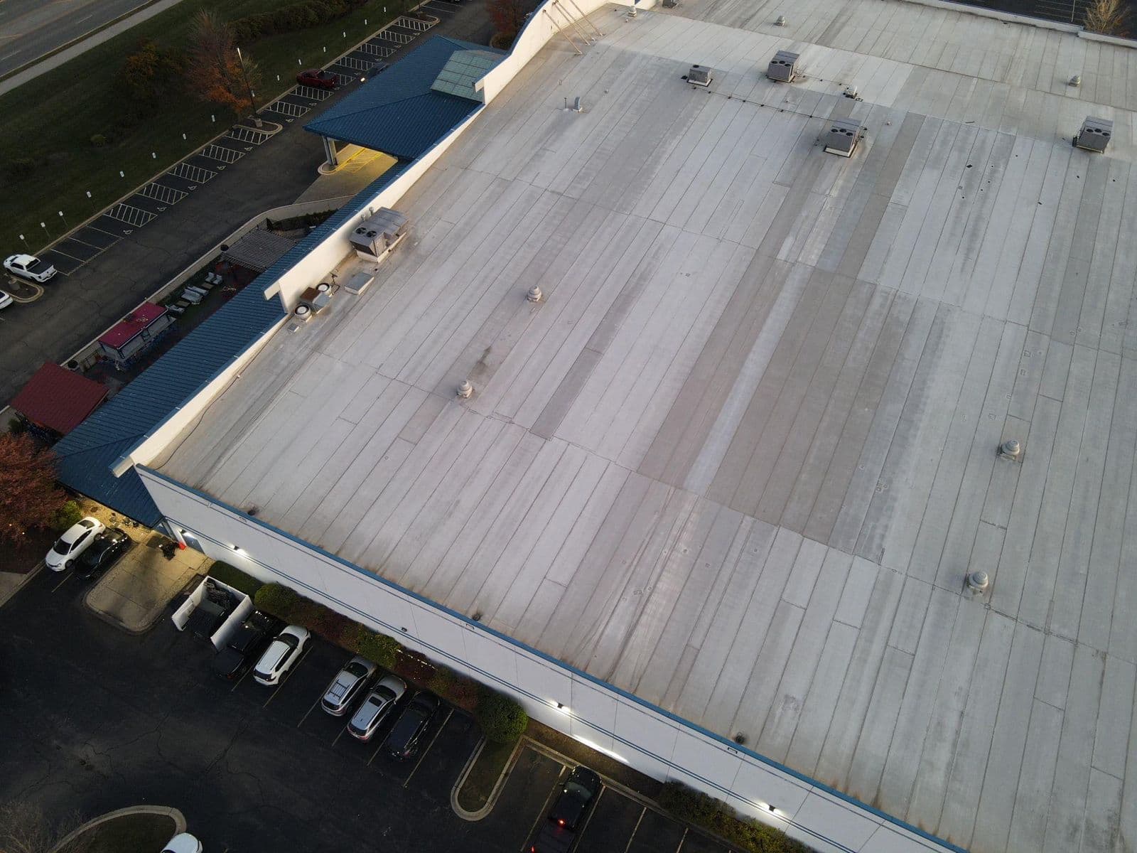 Aerial view of a commercial building roof